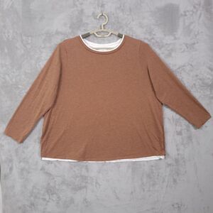 J Jill Top Shirt Womens Size XL Brown White Layered lagenlook Cotton Blend